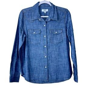 OAT Blue Chambray Long Sleeves Pearl Snap Shirt NWT Womens Size Small